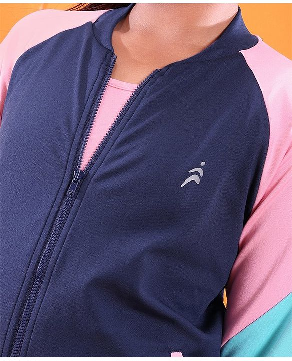 Pine Active High Stretch Breathable Sports Bra Jacket and Leggings 3 Pieces Set - Pink Blue