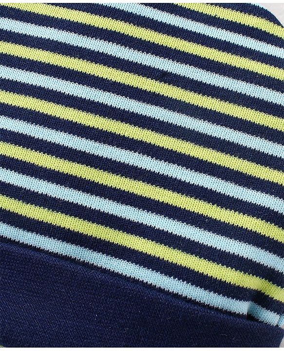 Babyhug 100% Cotton Cap Mittens & Booties Set Striped Navy Blue - Diameter 11 cm