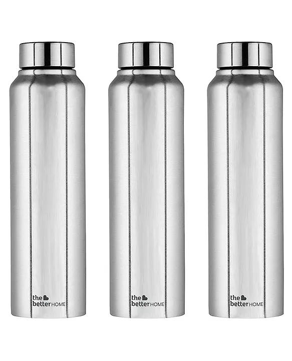 Stainless Steel Water Bottle Set of 3 - 1 Litre each Silver