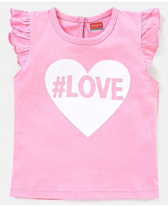 Babyhug 100% Cotton Knit Half Sleeves Love Print & Frill Detailing T-Shirt Pack Of 3 - Pink & Yellow
