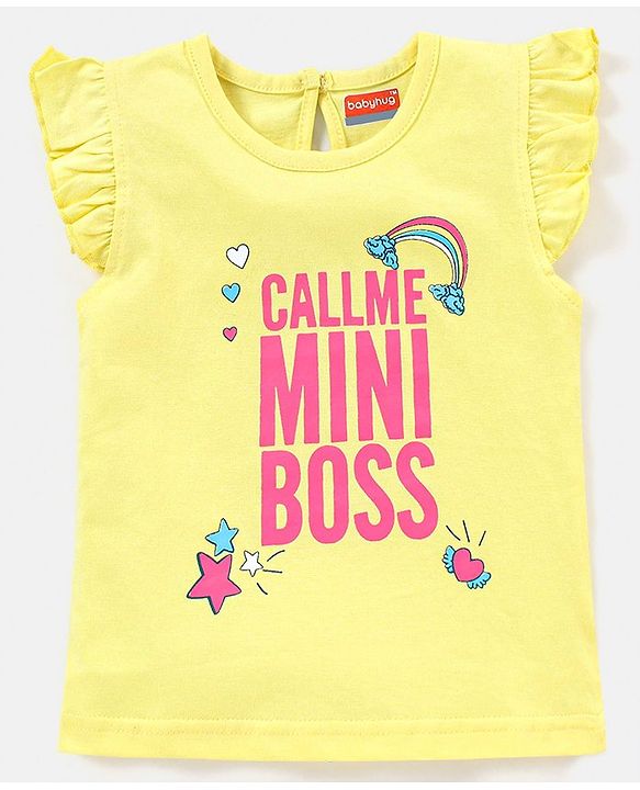 Babyhug 100% Cotton Knit Half Sleeves Love Print & Frill Detailing T-Shirt Pack Of 3 - Pink & Yellow