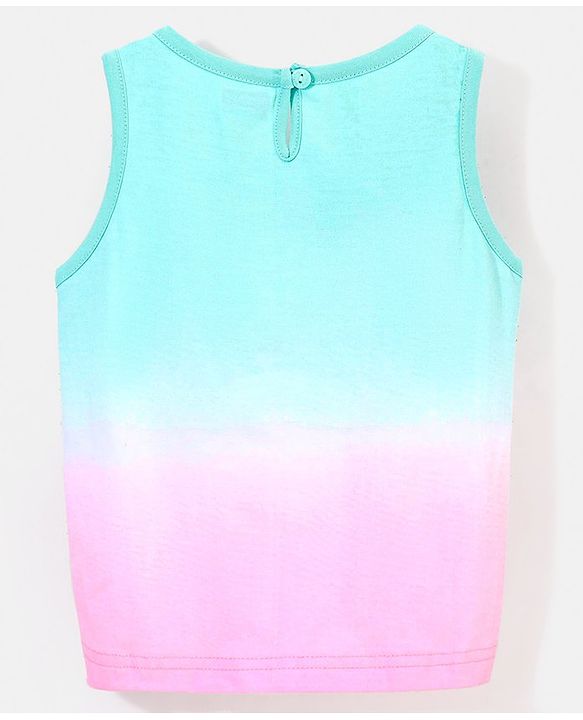 Babyhug Cotton Sleeveless Tee With Bow Detailing & Sunshine Graphics- Light Blue & Pink