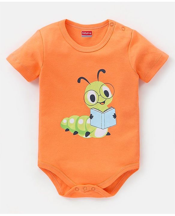 Babyhug 100% Cotton Half Sleeves Onesies Caterpillar and Stripes Print Pack of 3 - Blue & Orange