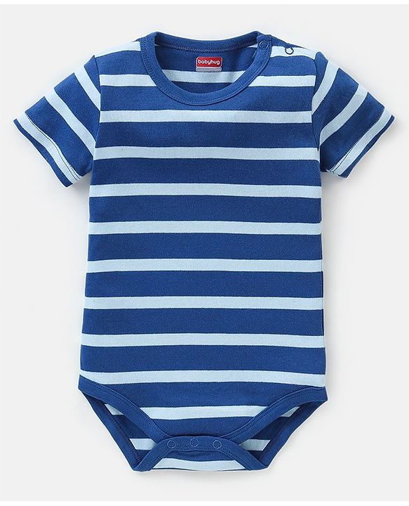 Babyhug 100% Cotton Half Sleeves Onesies Caterpillar and Stripes Print Pack of 3 - Blue & Orange
