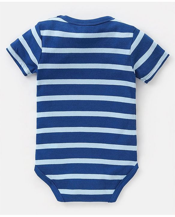 Babyhug 100% Cotton Half Sleeves Onesies Caterpillar and Stripes Print Pack of 3 - Blue & Orange