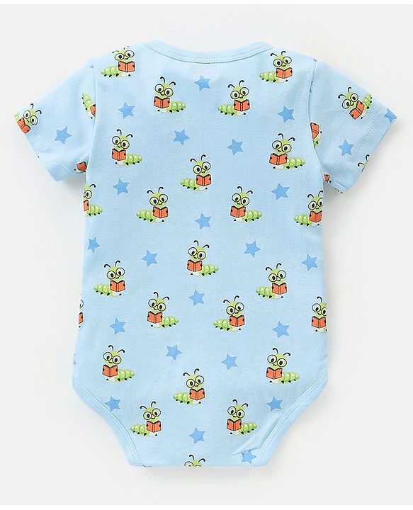 Babyhug 100% Cotton Half Sleeves Onesies Caterpillar and Stripes Print Pack of 3 - Blue & Orange