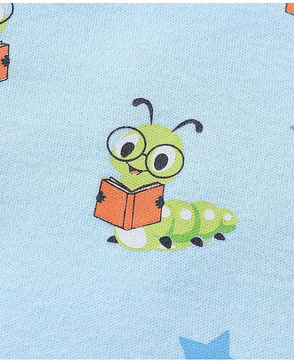 Babyhug 100% Cotton Half Sleeves Onesies Caterpillar and Stripes Print Pack of 3 - Blue & Orange