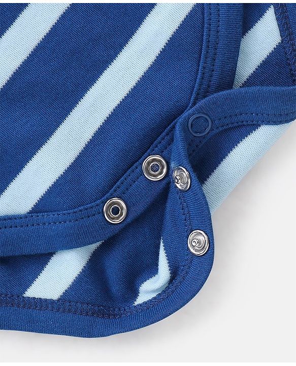 Babyhug 100% Cotton Half Sleeves Onesies Caterpillar and Stripes Print Pack of 3 - Blue & Orange