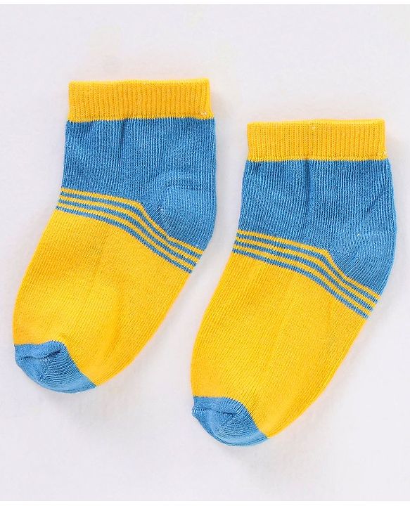 Cute Walk by Babyhug Non Terry Cotton Knit Ankle Length Anti Bacterial Socks Striped Design Pack of 3 - White Yellow & Black