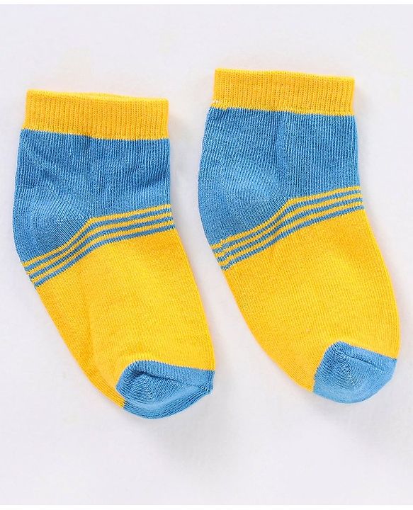 Cute Walk by Babyhug Non Terry Cotton Knit Ankle Length Anti Bacterial Socks Striped Design Pack of 3 - White Yellow & Black