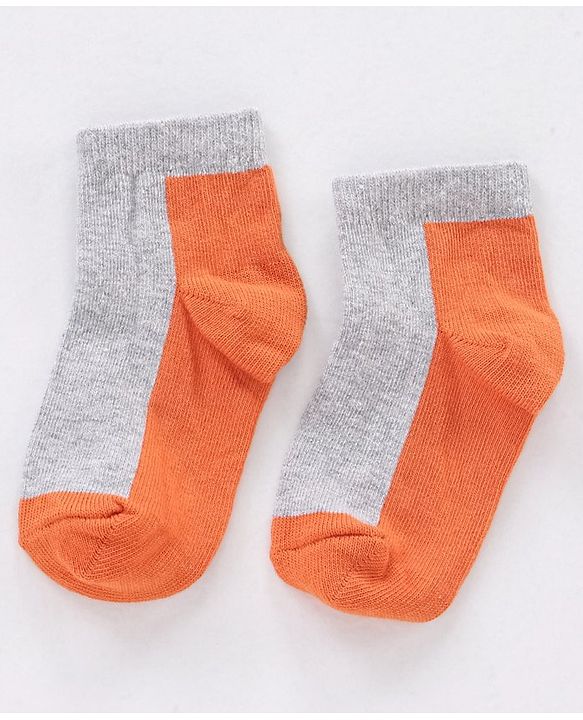 Cute Walk by Babyhug Non Terry Cotton Knit Ankle Length Anti Bacterial Socks Stripes & Dino Design Pack of 3 - Orange & Black