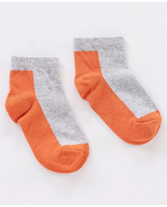Cute Walk by Babyhug Non Terry Cotton Knit Ankle Length Anti Bacterial Socks Stripes & Dino Design Pack of 3 - Orange & Black