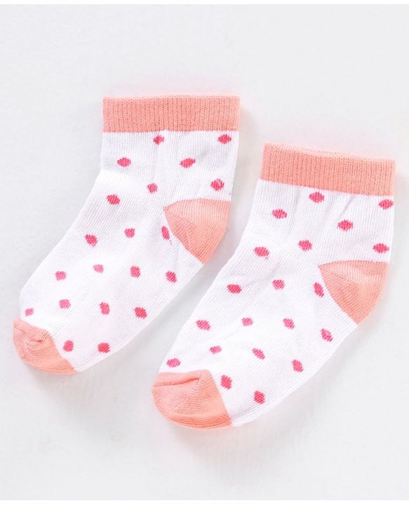 Cute Walk by Babyhug Non Terry Cotton Knit Ankle Length Anti Bacterial Socks Stripes & Dots Design Pack of 3 - Pink & White
