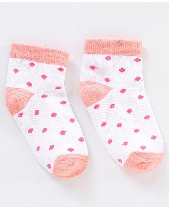 Cute Walk by Babyhug Non Terry Cotton Knit Ankle Length Anti Bacterial Socks Stripes & Dots Design Pack of 3 - Pink & White