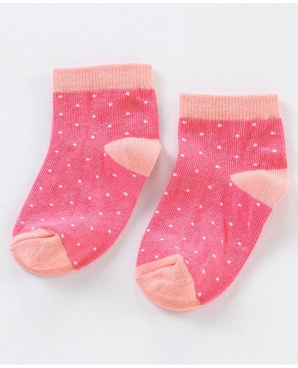 Cute Walk by Babyhug Non Terry Cotton Knit Ankle Length Anti Bacterial Socks Stripes & Dots Design Pack of 3 - Pink & White