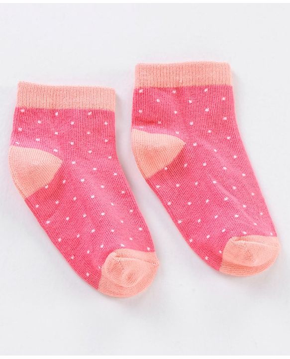 Cute Walk by Babyhug Non Terry Cotton Knit Ankle Length Anti Bacterial Socks Stripes & Dots Design Pack of 3 - Pink & White