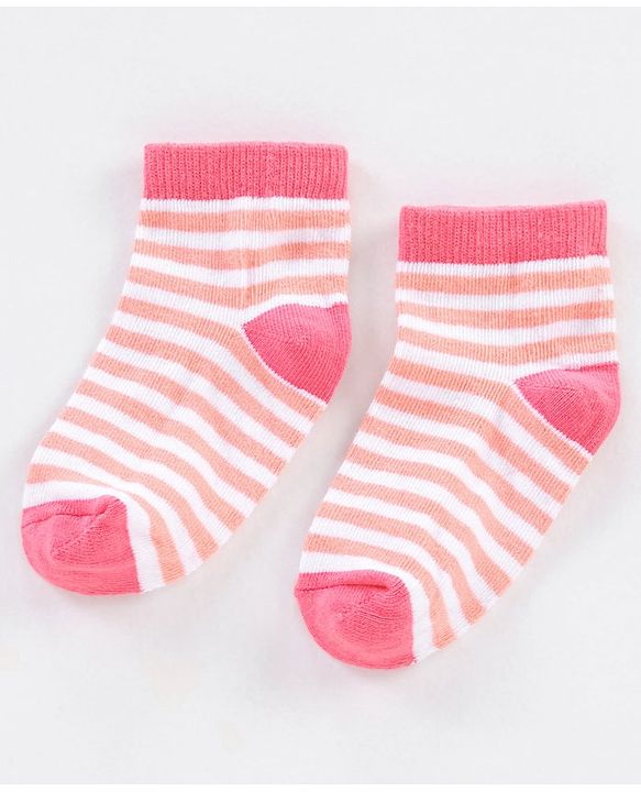 Cute Walk by Babyhug Non Terry Cotton Knit Ankle Length Anti Bacterial Socks Stripes & Dots Design Pack of 3 - Pink & White