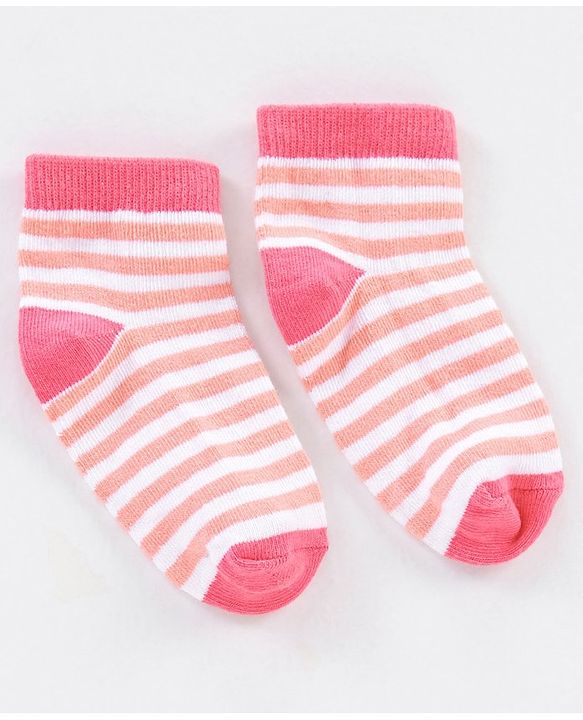 Cute Walk by Babyhug Non Terry Cotton Knit Ankle Length Anti Bacterial Socks Stripes & Dots Design Pack of 3 - Pink & White
