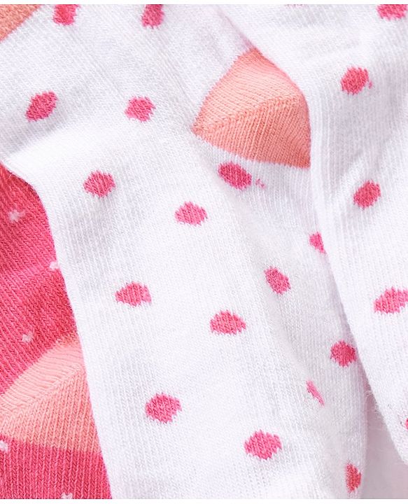 Cute Walk by Babyhug Non Terry Cotton Knit Ankle Length Anti Bacterial Socks Stripes & Dots Design Pack of 3 - Pink & White
