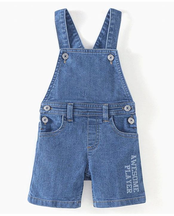 Babyhug Denim  Dungaree With Half Sleeves T-Shirt Striped  - Blue