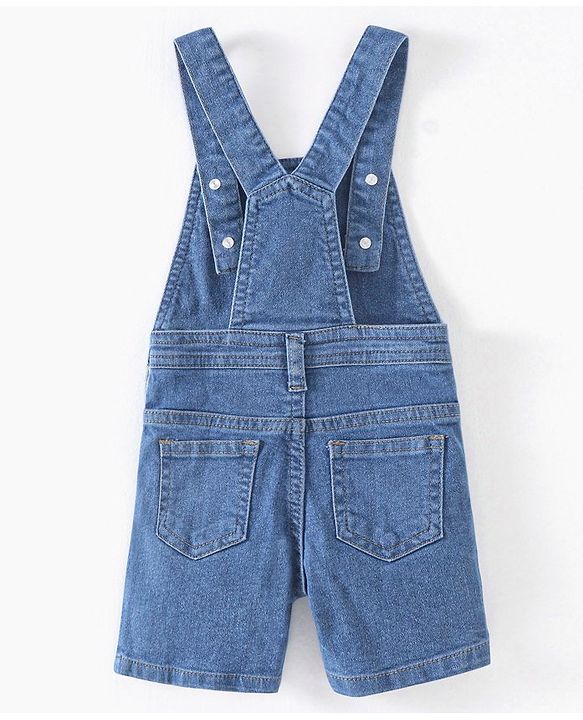 Babyhug Denim  Dungaree With Half Sleeves T-Shirt Striped  - Blue