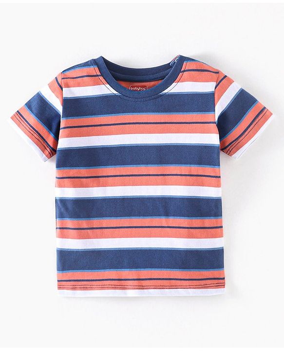 Babyhug Denim  Dungaree With Half Sleeves T-Shirt Striped  - Blue