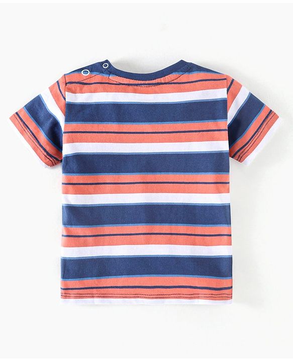 Babyhug Denim  Dungaree With Half Sleeves T-Shirt Striped  - Blue