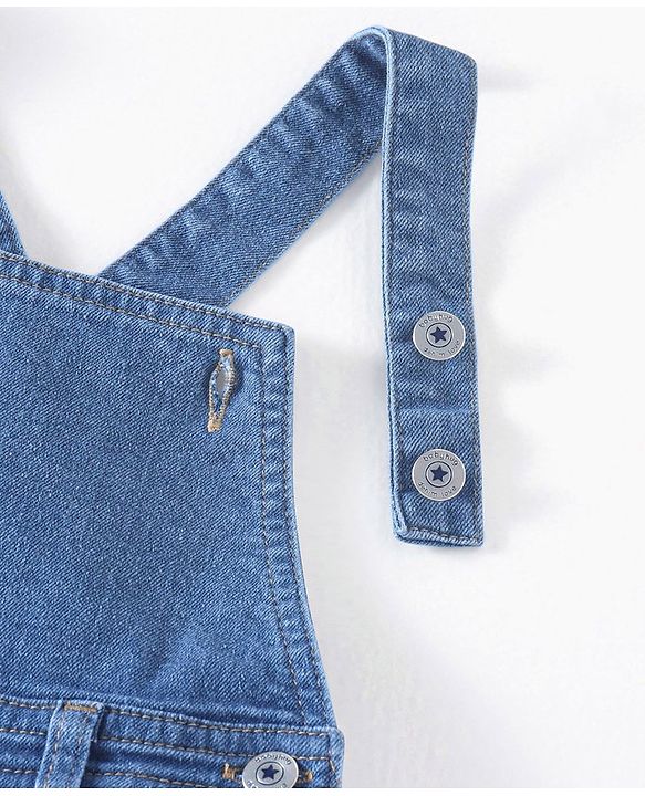 Babyhug Denim  Dungaree With Half Sleeves T-Shirt Striped  - Blue