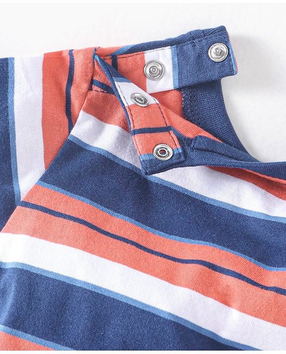 Babyhug Denim  Dungaree With Half Sleeves T-Shirt Striped  - Blue