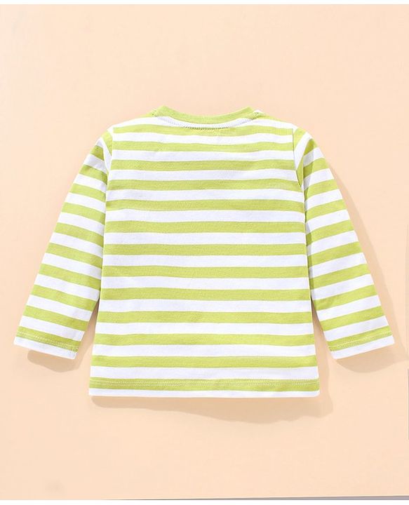 Babyhug Terry  Full Sleeve T-Shirt and Denim Full Length Bottomwear With Penguin & Stripes Print - Blue Green