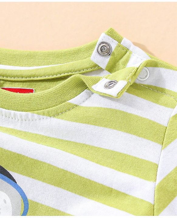 Babyhug Terry  Full Sleeve T-Shirt and Denim Full Length Bottomwear With Penguin & Stripes Print - Blue Green
