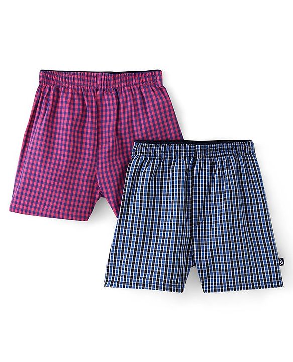 Pine Kids Cotton Woven Above Knee Length Check Boxers Pack of 2 (Colour May Vary)