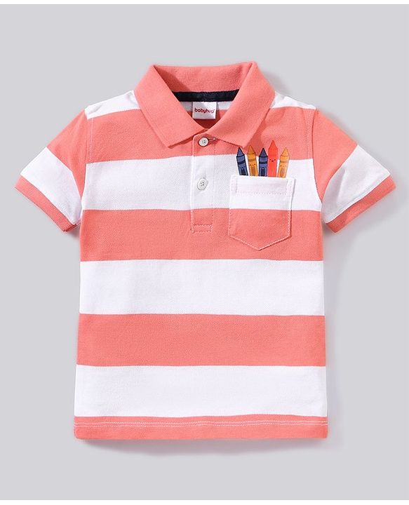 Babyhug Half Sleeves T-Shirt and Denim Shorts Stripes Pattern - Red Blue