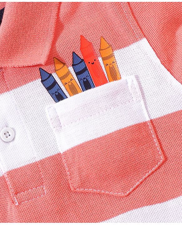 Babyhug Half Sleeves T-Shirt and Denim Shorts Stripes Pattern - Red Blue