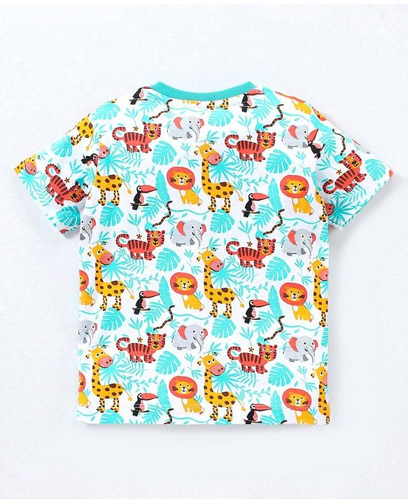 Babyhug Cotton Knit Half Sleeves Striped & Wild Animal Printed T-Shirts Pack of 3 - Blue & Yellow