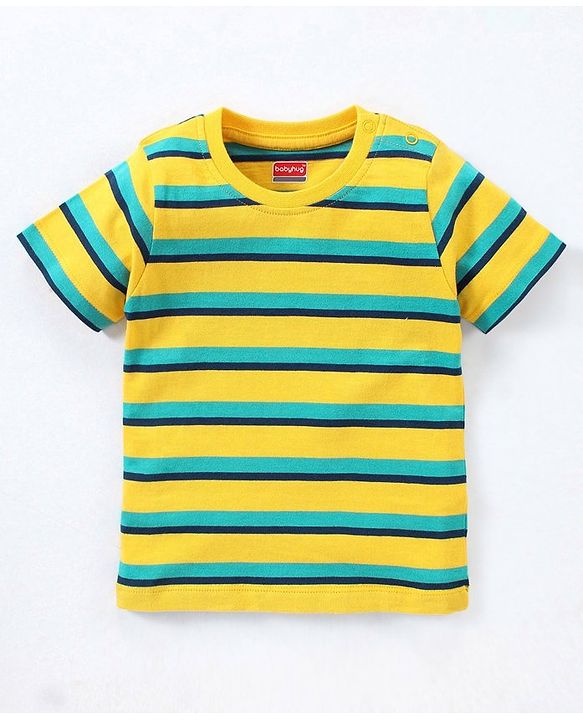 Babyhug Cotton Knit Half Sleeves Striped & Wild Animal Printed T-Shirts Pack of 3 - Blue & Yellow