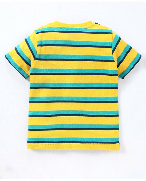 Babyhug Cotton Knit Half Sleeves Striped & Wild Animal Printed T-Shirts Pack of 3 - Blue & Yellow