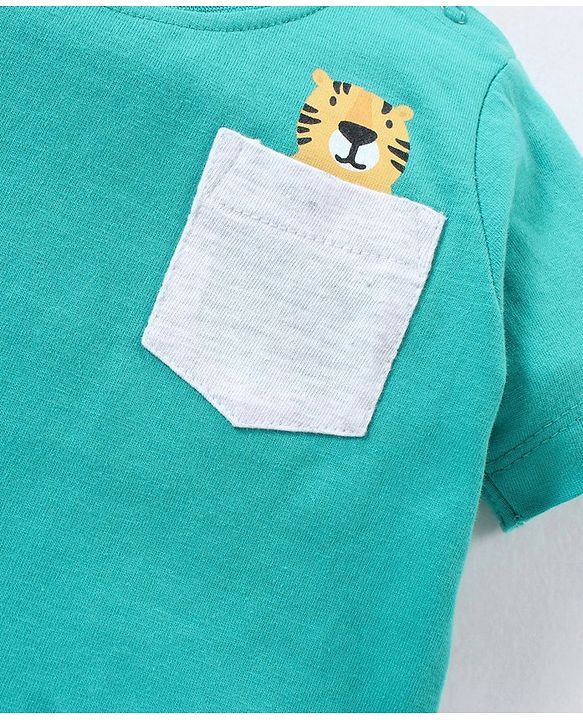 Babyhug Cotton Knit Half Sleeves Striped & Wild Animal Printed T-Shirts Pack of 3 - Blue & Yellow