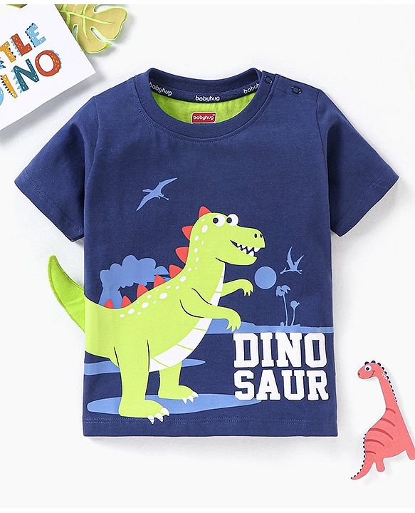 Babyhug Cotton Half Sleeves T-Shirt Dino Print- Navy Blue