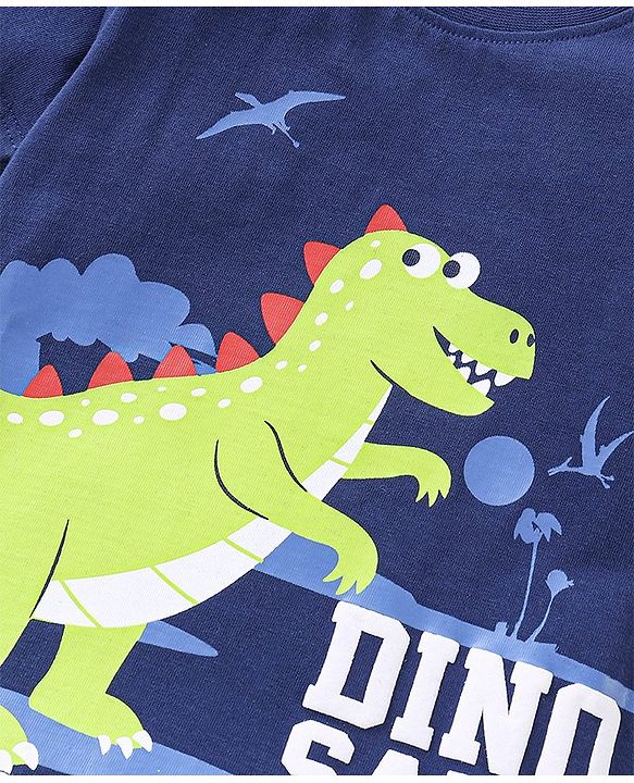 Babyhug Cotton Half Sleeves T-Shirt Dino Print- Navy Blue