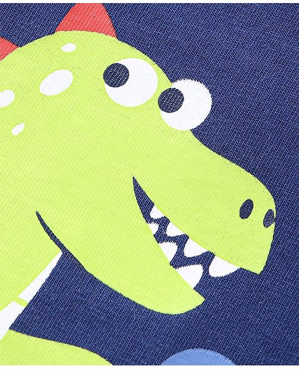 Babyhug Cotton Half Sleeves T-Shirt Dino Print- Navy Blue