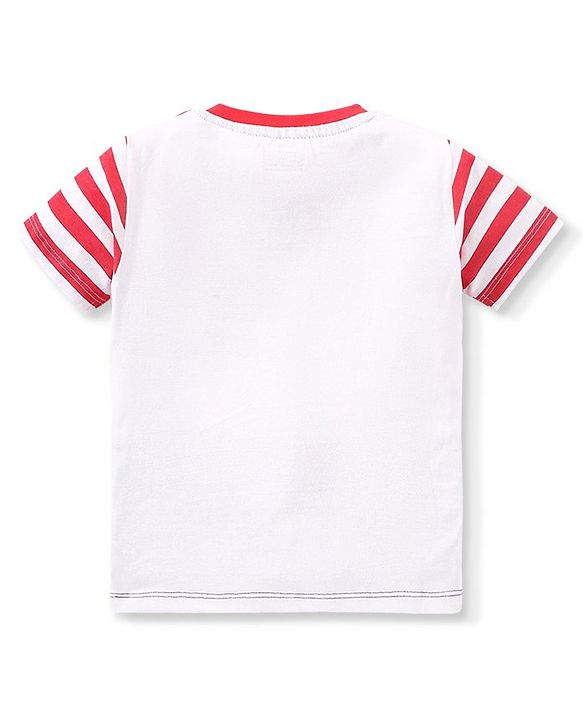 Babyhug Cotton Cut & Sew Half Sleeves T-Shirt With Stripes & Boat Print - Red & Navy
