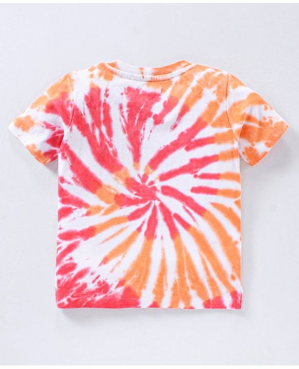 Babyhug Cotton Half Sleeves T-Shirt Tie Dye & Dolphin Print- Red & White