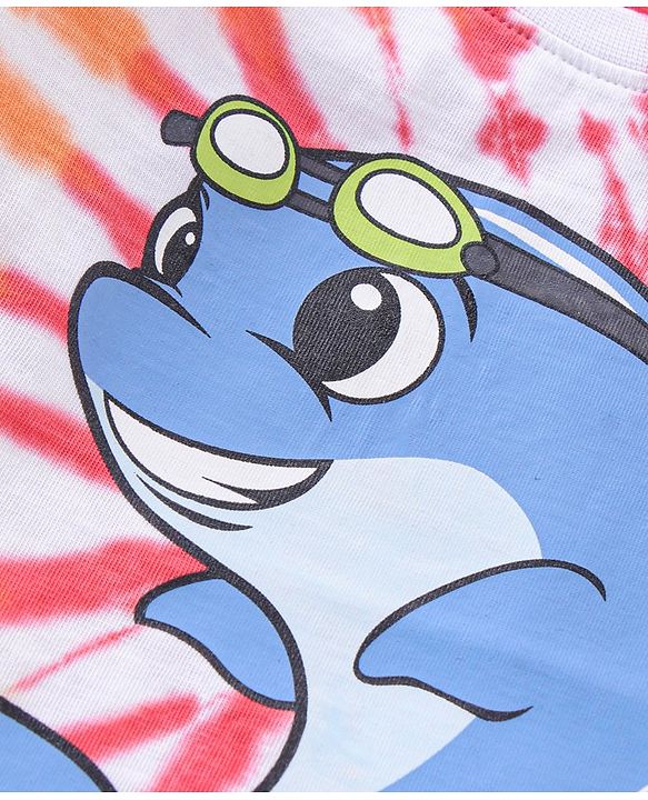 Babyhug Cotton Half Sleeves T-Shirt Tie Dye & Dolphin Print- Red & White
