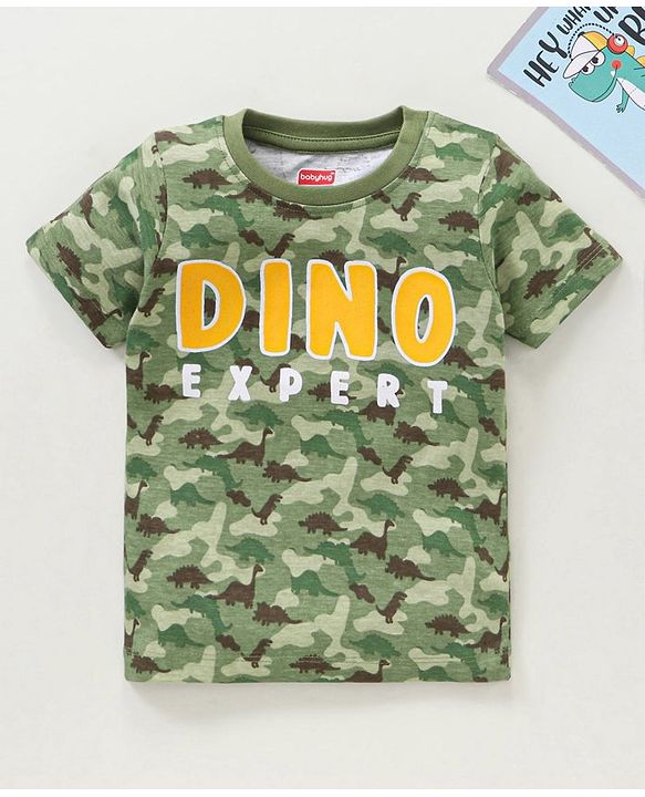 Babyhug Cotton  Half Sleeves T-Shirt Dino Print - Green