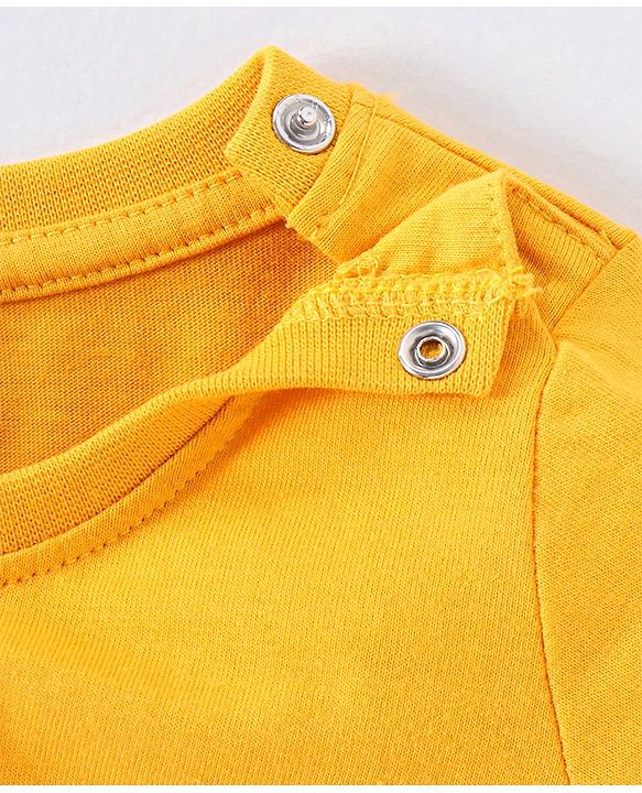 Babyhug Cotton Half Sleeves T-Shirt With Astronaut Embroidery- Yellow