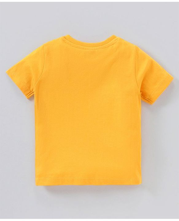 Babyhug Cotton Half Sleeves T-Shirt With Astronaut Embroidery- Yellow