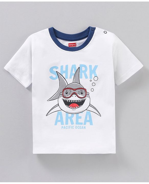 Babyhug Cotton Jersey Knit Half Sleeves Striped T-Shirt Shark Print Pack of 3 - Multicolor