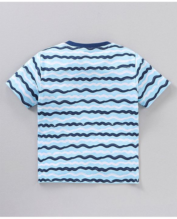 Babyhug Cotton Jersey Knit Half Sleeves Striped T-Shirt Shark Print Pack of 3 - Multicolor
