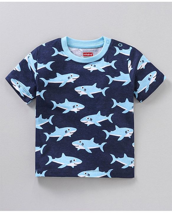 Babyhug Cotton Jersey Knit Half Sleeves Striped T-Shirt Shark Print Pack of 3 - Multicolor